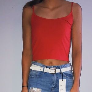 Cropped red tank top